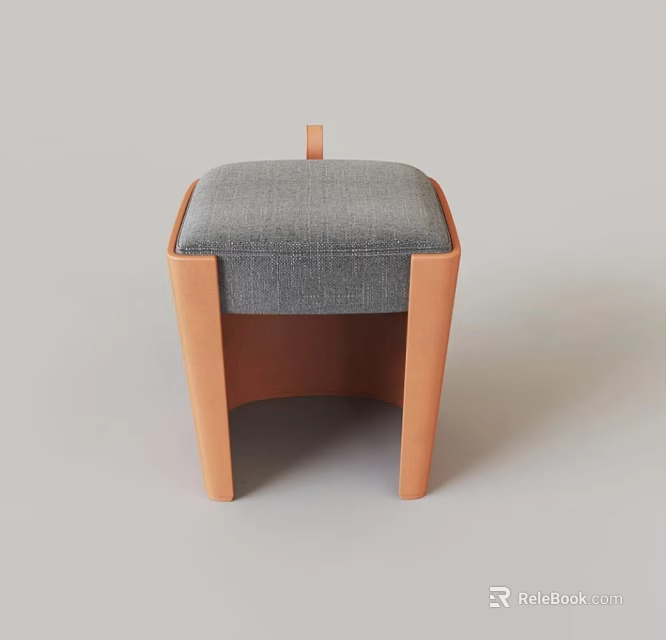 Modern Wooden Frame Stool With Gray Fabric Cushion And Minimalist Design 3d model 