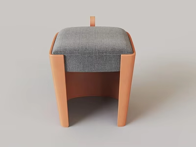 Modern Wooden Frame Stool With Gray Fabric Cushion And Minimalist Design 3d model