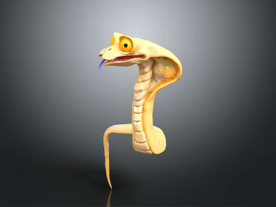 Yellow Hooded Snake With Flicking Tongue 3D Model On Gray Background 3d model