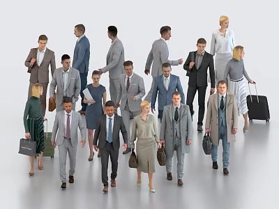 Group of Business Professionals Walking Together Carrying Briefcases And Luggage In Formal Attire 3d model
