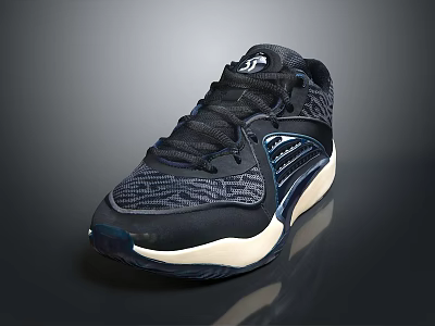 Black Sports Shoes With White Sole And Textured Upper Design For Men 3d model