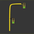 Yellow Traffic Light Pole With Two Green Illuminated Traffic Lights On Curved Arm