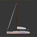 Detailed Sailboat Model As Water Transport With White Sails Red Mast And Shiny Hull Design