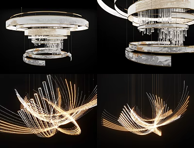 Elegant Modern Chandelier Design With Crystal Elements And Curved Metal Frame For Living Room 3d model