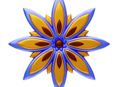 Flower Shaped Decorative Ornament Set With Blue Yellow Petals And Red Center 3d model