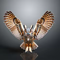 Owl With Spread Wings And Detailed Brown Gold Feathers On Dark Background