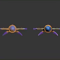 Futuristic Cosmic Spaceship Model With Purple Gold Blue Accents And Detailed Aerodynamic Design