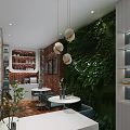 Specialty Store Interior With Living Plant Wall Brick Wall Shelves Seating Area And Logo Sign