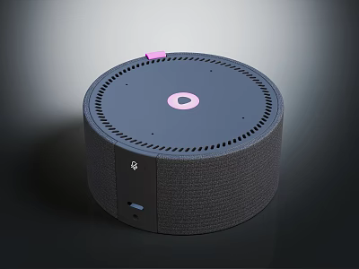 Round Smart Electronic Speaker With Dark Gray Grill And Pink Top Accent 3d model