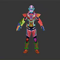 Red And Yellow Black Warrior Armor With Detailed Helmet And Costume Design