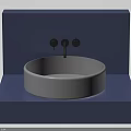 Stylish Round White Washbasin with Black Knobs on Blue Countertop 3d model