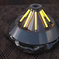 Modern Black Fire Pit With Yellow Flames And Round Metal Design On Woven Carpet