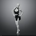 White Mannequin In Black Outfit With Hands On Hips Against Gray Background