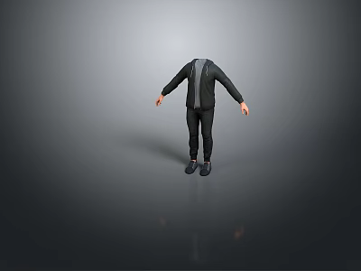Modern Men's Black Suit Outfit With Pants And Shoes On Gray Background 3d model