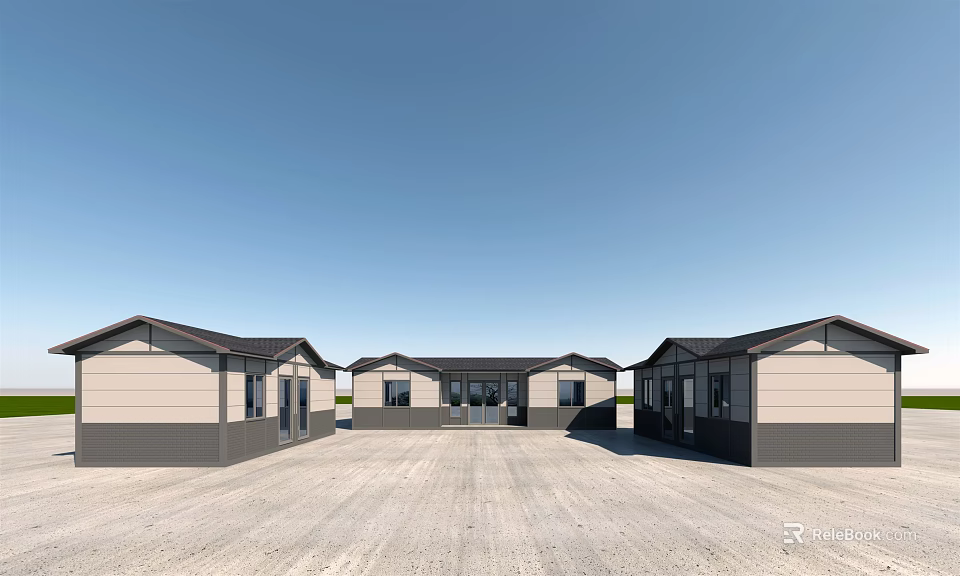 Modern Multiple Detached Houses Exterior Design With Gray Beige Walls And Spacious Driveway 3d model 