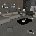 Minimalist Modern Living Room Interior With Beige L Shaped Sofa And Black Coffee Table Set