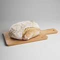 Fresh Homemade Bread Sliced Round Half Loaf on Wooden Board Cloth Metal Rack