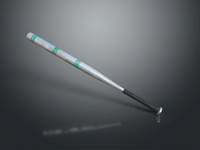 Silver Metal Baseball Bat Weapon With Green Stripes And Black Grip Design 3d model
