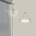 Modern Chandeliers In White Wall Interior With Circular Transparent Discs And Cylindrical Shades