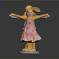 Cute Rabbit Figurine in Pink Floral Dress with Outstretched Arms on White Base