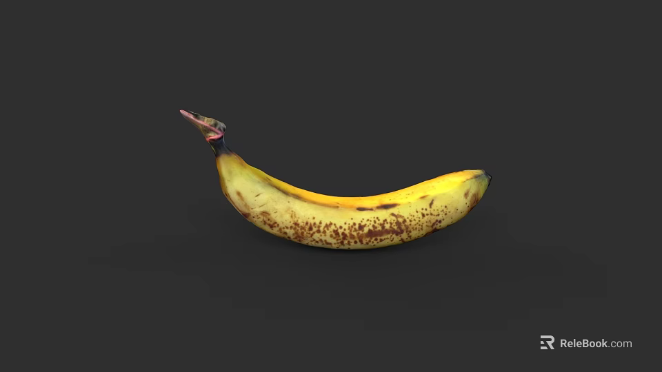Ripe Yellow Banana With Brown Spots Isolated On Black Background 3d model 