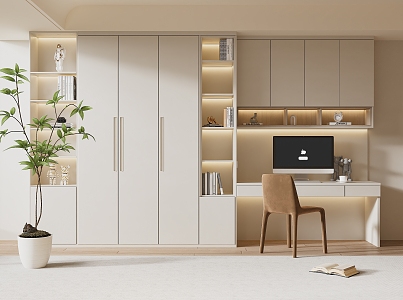 Modern Bookcase Cream Bookcase Wardrobe 3d model