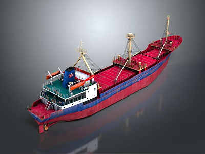 3D Render Of Large Cargo Ship With Red Deck And Masts 3d model