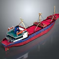 3D Render Of Large Cargo Ship With Red Deck And Masts