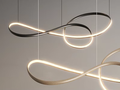 Modern Minimalist Pendant Lights with Twisted Ring Illuminated Design in Black and Beige 3d model