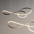 Modern Minimalist Pendant Lights with Twisted Ring Illuminated Design in Black and Beige
