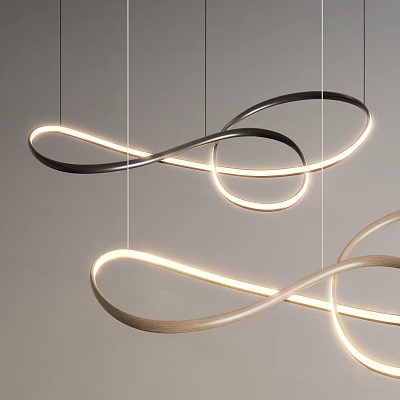 Modern Minimalist Pendant Lights with Twisted Ring Illuminated Design in Black and Beige 3d model