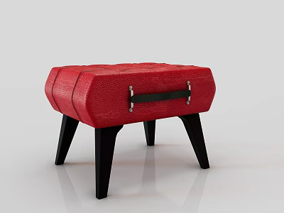 Modern Red Leather Tufted Stool With Black Metal Handle And Black Legs 3d model
