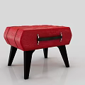 Modern Red Leather Tufted Stool With Black Metal Handle And Black Legs
