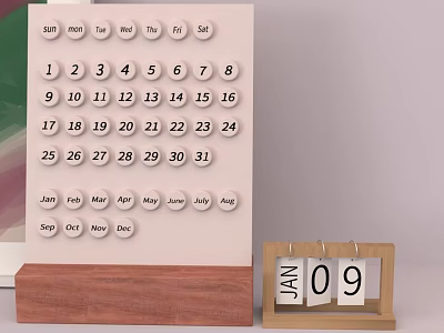 Large Monthly Calendar With Wooden Base And Small Desk January 09 3d model