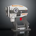 Modern FLUX-1 Tech Device With White Orange Design Red Button And Lens Stand 3d model