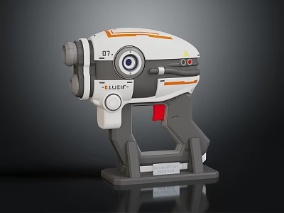 Modern FLUX-1 Tech Device With White Orange Design Red Button And Lens Stand 3d model