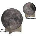 Two Table Lamps With Moon Surface Texture And Metal Base On Black Background 3d model