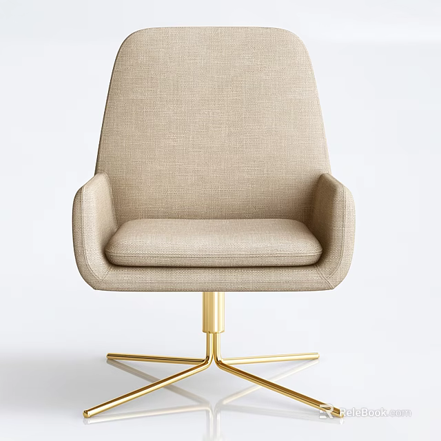 Beige Upholstered Leisure Chair With Armrests And Gold Metal Star Base 3d model 