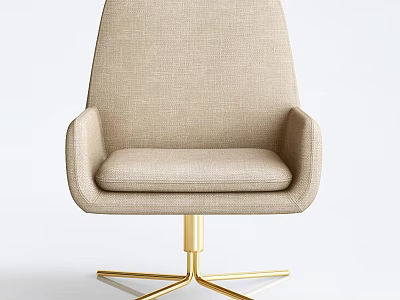 Beige Upholstered Leisure Chair With Armrests And Gold Metal Star Base 3d model