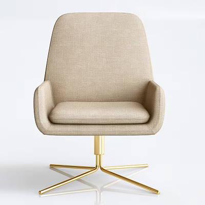 Beige Upholstered Leisure Chair With Armrests And Gold Metal Star Base 3d model
