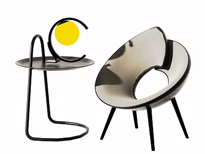 Modern Leisure Chair With Black Frame Mesh Seat And Side Table Yellow Decoration 3d model