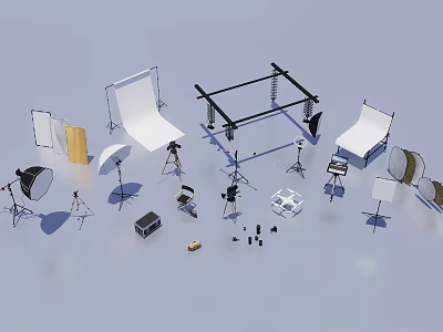Commercial Photography Equipment Including Studio Lights Reflectors Tripods Softboxes And Backdrop Stands 3d model