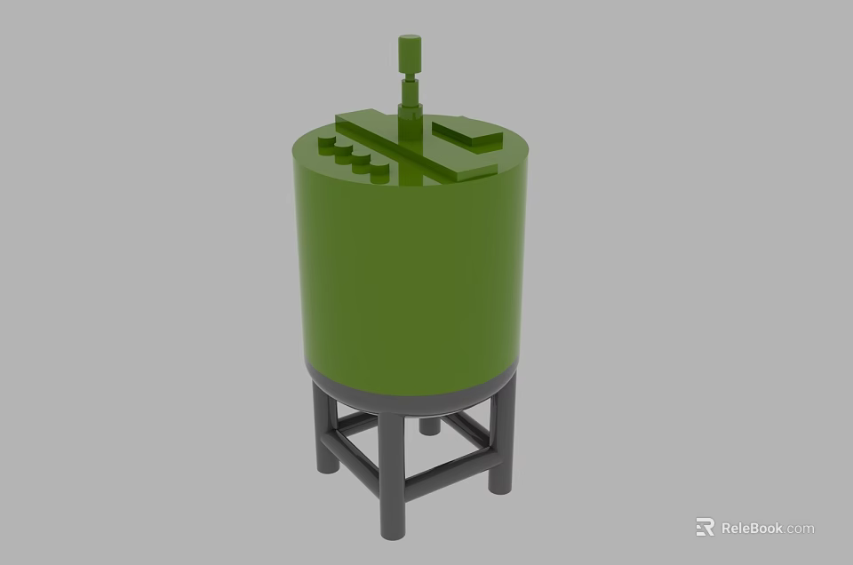 Green Cylindrical Industrial Equipment With Stand Base And Functional Top Structure 3d model 