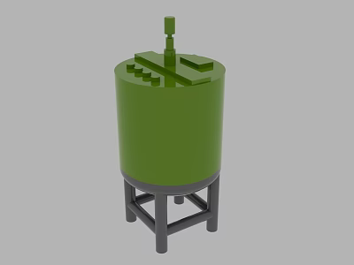 Green Cylindrical Industrial Equipment With Stand Base And Functional Top Structure 3d model