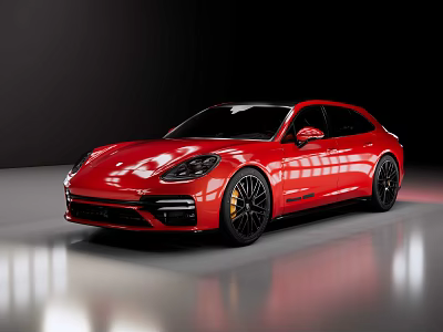 Red Luxury Sports Car with Aerodynamic Design Black Wheels on Shiny Reflective Floor 3d model