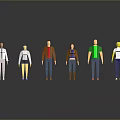 3D Characters With Various Poses And Colorful Outfits On Gray Surface