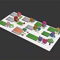 Residential Area Layout With Small Houses Red Roofs Green Lawns And Trees