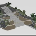 Park Landscape Design With Layered Steps Greenery Geometric Paths And Stone Wooden Surfaces