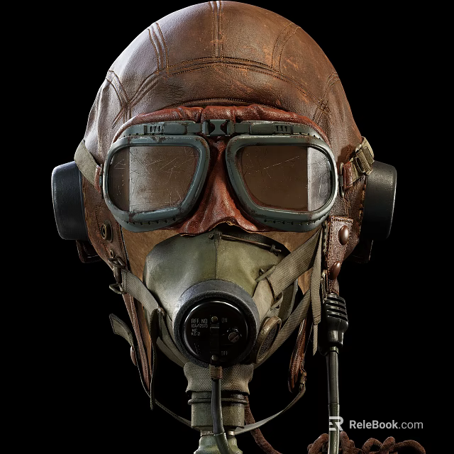 Vintage Leather Pilot Helmet With Oxygen Mask And Goggles For Aviation Collectibles 3d model 