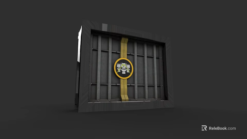 Black Framed Grid Structure With Yellow Strap And MELE Circular Logo 3d model 